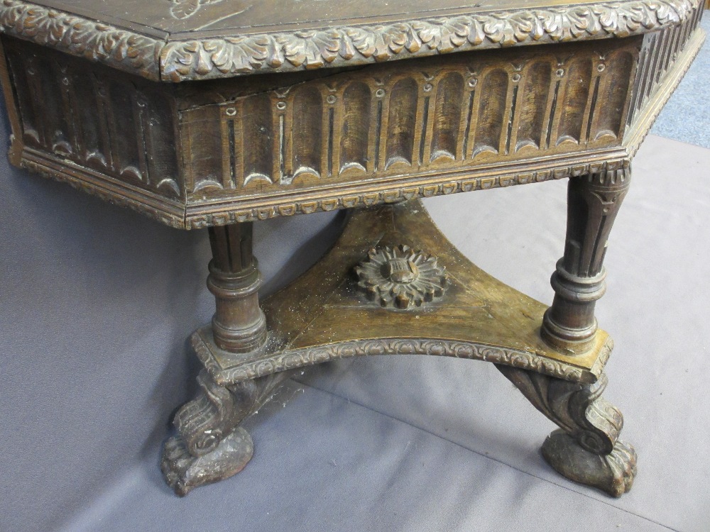 VICTORIAN GOTHIC OAK STYLE CARVED HALL TABLE, 80cms H, 112cms W, 56.5cms D - Image 3 of 3