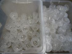 STAR PATTERN MOULDED DRINKING GLASSWARE, a good quantity (within two plastic crates)