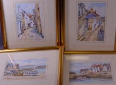 M KITCHING watercolours (4) - Cornish village scenes, 10 x 15cms (2) and 15 x 10cms (2)