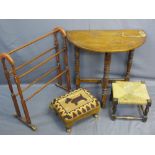 VINTAGE FURNITURE PARCEL, four items including a D shaped hall table on turned supports, stained