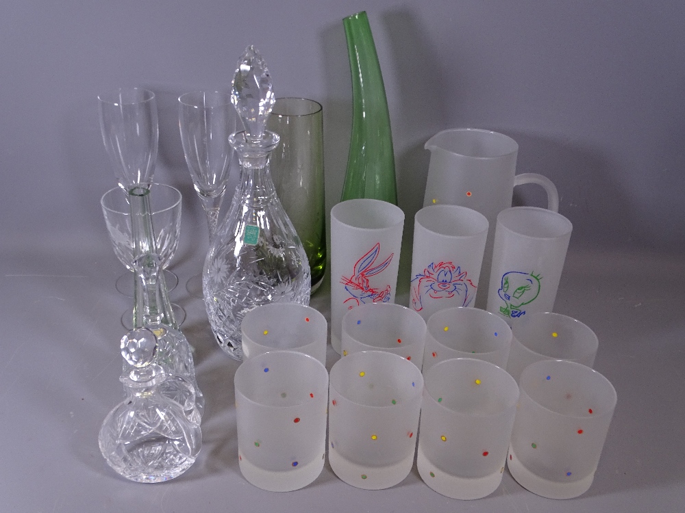 EDINBURGH CRYSTAL DECANTER and other glassware including cartoon themed lemonade set