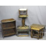 VINTAGE & LATER FURNITURE PARCEL to include a small open bookcase, single drawer side table, nest of