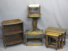 VINTAGE & LATER FURNITURE PARCEL to include a small open bookcase, single drawer side table, nest of