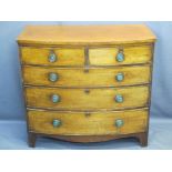 MID-19TH CENTURY BOW FRONT MAHOGANY CHEST of two short over three long drawers having classical