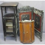 VINTAGE FURNITURE ITEMS (3) to include a standing single door cabinet with upper shelves, 103cms