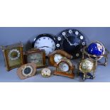 MINERAL GLOBE ON A STAND, parcel of mantel and wall clocks ETC