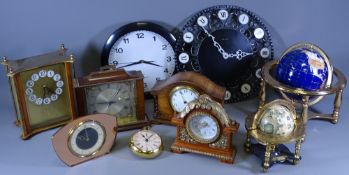 MINERAL GLOBE ON A STAND, parcel of mantel and wall clocks ETC