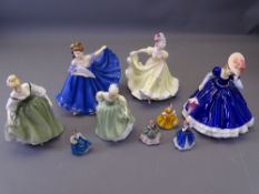 ROYAL DOULTON LADY FIGURINES (5) along with four miniatures titled 'Fair Lady' HN4719, 'Elaine'