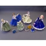 ROYAL DOULTON LADY FIGURINES (5) along with four miniatures titled 'Fair Lady' HN4719, 'Elaine'