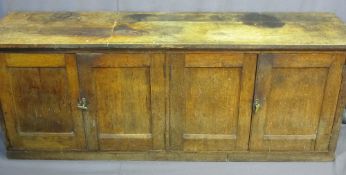 VINTAGE OAK FOUR DOOR LOW CABINET, 72.5cms H, 185cms L, 45.5cms D