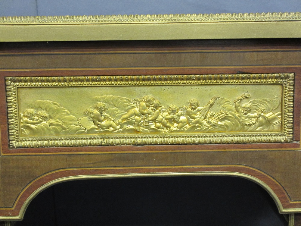 LOUIS XVI STYLE KINGWOOD, INLAID & GILT ORMOLU WRITING DESK, the gilt brass rectangular top with - Image 12 of 12