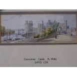 ATTRIBUTED TO DAVID COX neat watercolour - Caernarfon Castle and Harbour with figures on the road,