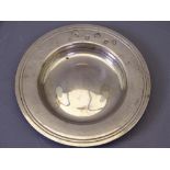 CIRCULAR PIN DISH, Sheffield 1977 with additional Jubilee mark, 12.5cms diameter, 3.1 troy ozs