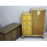 VINTAGE OAK TALLBOY and a lidded blanket chest with linenfold detail, 117cms H, 87cms max W, 43cms D