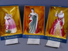 ROYAL DOULTON 'QUEENS OF THE REALM' - three figures in presentation box sets, Queen Anne HN3141,