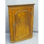 INLAID MAHOGANY CORNER HANGING WALL CUPBOARD with Starburst detail to a single door with interior