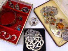 VICTORIAN & LATER SILVER, MARCASITE, MIRACLE, PEWTER & OTHER JEWELLERY including a large Cairngorm