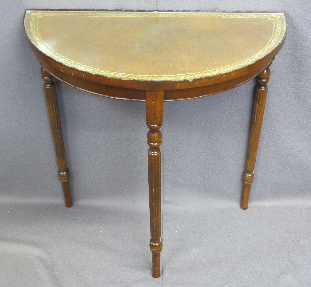 HOUSEHOLD & OFFICE FURNITURE including a reproduction half-moon hall table with gilt tooled - Image 2 of 6