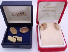 NINE CARAT GOLD CUFFLINKS, two pairs and one single, 8grms gross