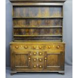 MID 19TH CENTURY NORTH WALES DRESSER, oak and pine sided, the three shelf rack with wide bordered