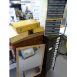 MULTI-DRAWER FILING CABINET, metalware mike stand, other filing drawers, boxes and a vintage cased