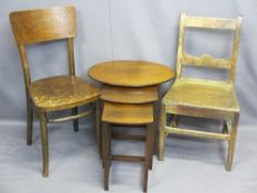 ANTIQUE & VINTAGE FURNITURE PARCEL consisting of an oak farmhouse chair, a circular top nest of