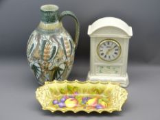 BELLEEK MANTEL CLOCK, Aynsley fruit decorated oblong dish and Glyn Colledge Bourne Denby jug,