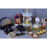 JUDITH WINSLOW 'CAROUSEL OF LOVE' MUSICAL ORNAMENT, 29cms H, ebony elephants and other cabinet and