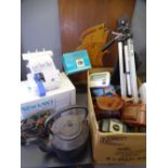 PHOTOGRAPHIC EQUIPMENT, overlock sewing machine, cast letter rack, old kettle ETC