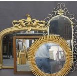 VICTORIAN GILT FRAMED OVERMANTLE MIRROR and three vintage wall mirrors, 69.5cms H, 97cms W
