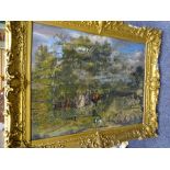 FINE QUALITY GILT FRAMES, a pair (some losses), 95 x 119cms with print contents