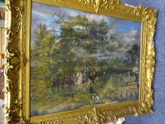 FINE QUALITY GILT FRAMES, a pair (some losses), 95 x 119cms with print contents