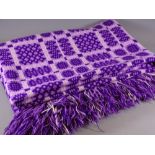 TRADITIONAL WELSH BLANKET in vibrant purple and pink with tasselled ends