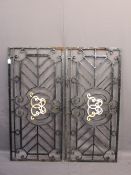 WROUGHT IRON GARDEN PANELS, a pair, 66cms H, 142cms L