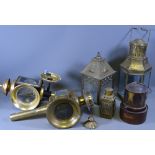 COACHING TYPE LAMPS and other brass lamps (6) including one marked 'Veritas'