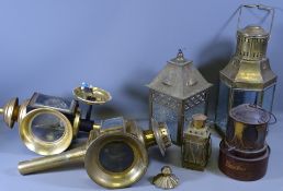 COACHING TYPE LAMPS and other brass lamps (6) including one marked 'Veritas'