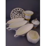 WEDGWOOD CREAM POTTERY PLANTERS, wall charger and two gilt decorated Portuguese porcelain ornamental