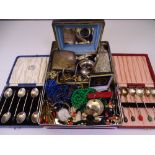 COSTUME JEWELLERY, silver cigarette case and napkin ring, lady's and gent's wristwatches and two