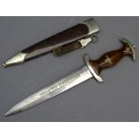 GERMAN THIRD REICH SA DAGGER, the wooden grip with inset enamel SA badge, an eagle with swastika,