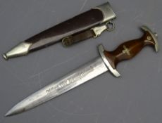 GERMAN THIRD REICH SA DAGGER, the wooden grip with inset enamel SA badge, an eagle with swastika,