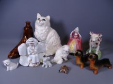 TREACLE GLAZED BOOT FLASK, BESWICK CAT, 22cms tall, Hummel cat and an assortment of similar