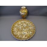 SATSUMA - a formerly fine circular Satsuma charger with gilt butterfly rim and '100' figures,