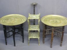 VINTAGE & LATER FURNITURE ITEMS (4) to include two circular brass top folding tables, 58cm