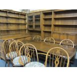 EXTENSIVE ERCOL DINING ROOM SUITE - Medium Oak, comprising refectory style table, 72cms H, 183cms L,