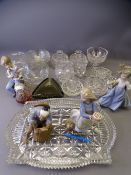 VINTAGE DRESSING TABLE GLASSWARE, White Friar's type ashtray, three Nao figurines and a Chinese
