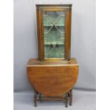 VINTAGE MAHOGANY WALL HANGING CORNER CABINET and a neat gate-leg dining table, the cabinet with