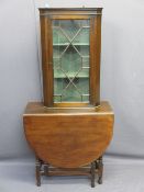 VINTAGE MAHOGANY WALL HANGING CORNER CABINET and a neat gate-leg dining table, the cabinet with