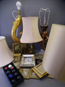 DECORATIVE TABLE LAMPS WITH SHADES, modern mantel and wall clocks, picture frames and a mini