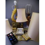 DECORATIVE TABLE LAMPS WITH SHADES, modern mantel and wall clocks, picture frames and a mini