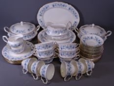 COLCLOUGH BLUE FLORAL DECORATED TEA & DINNER WARE, approximately 50 pieces